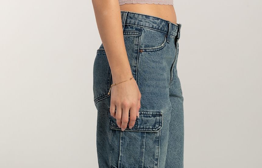 Low Shorts Waist Wide-Leg Pocket Denim Washed