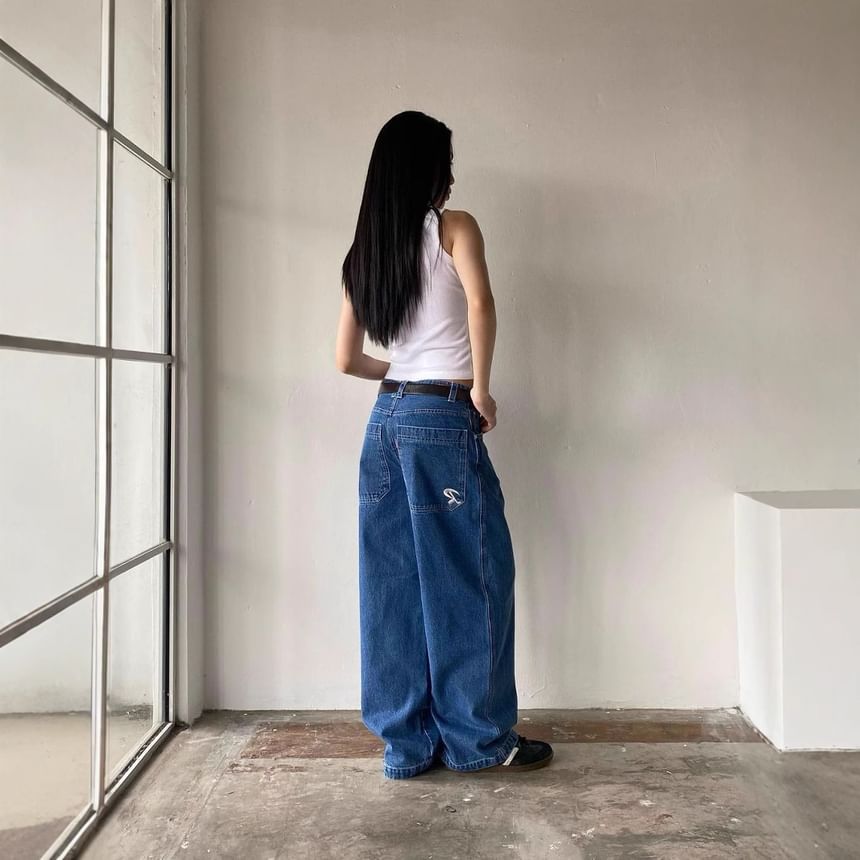 Loose-Fit Washed Low Wide-Leg Rise Jeans
