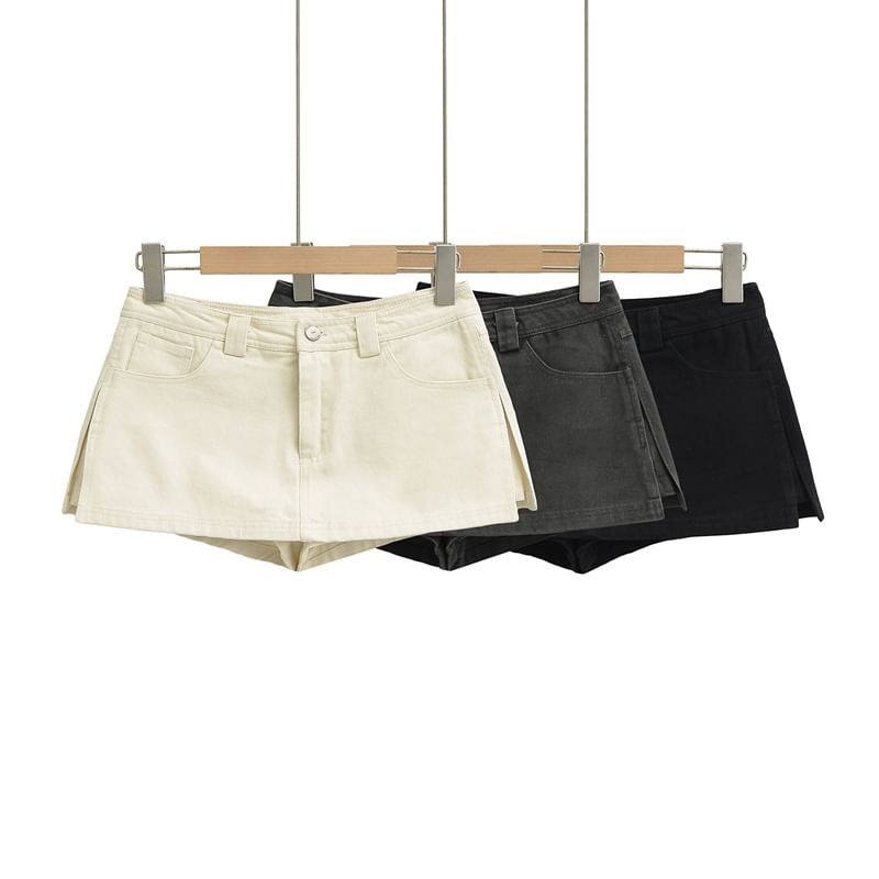 High Waist Plain Slit Mini Denim Skort
