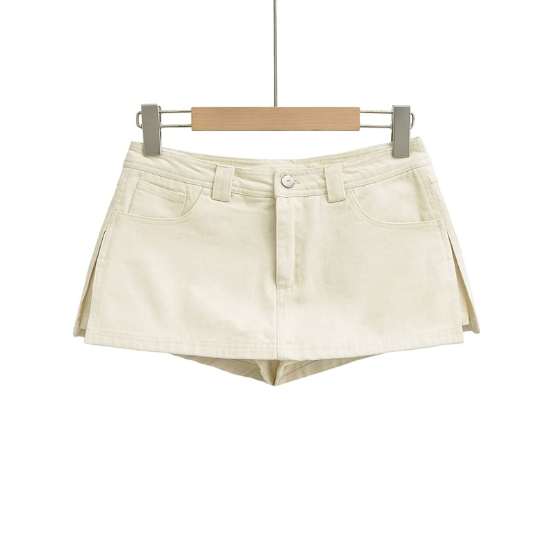 High Waist Plain Slit Mini Denim Skort