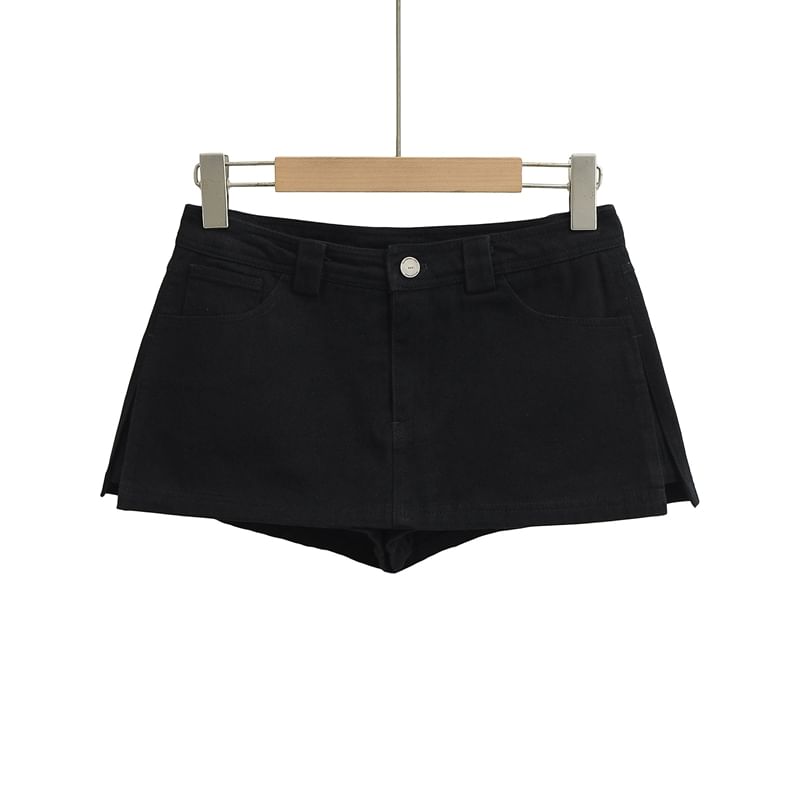 High Waist Plain Slit Mini Denim Skort