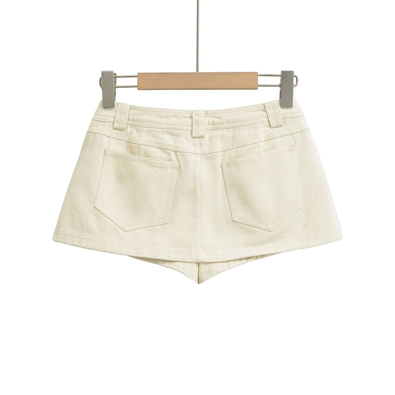 High Waist Plain Slit Mini Denim Skort