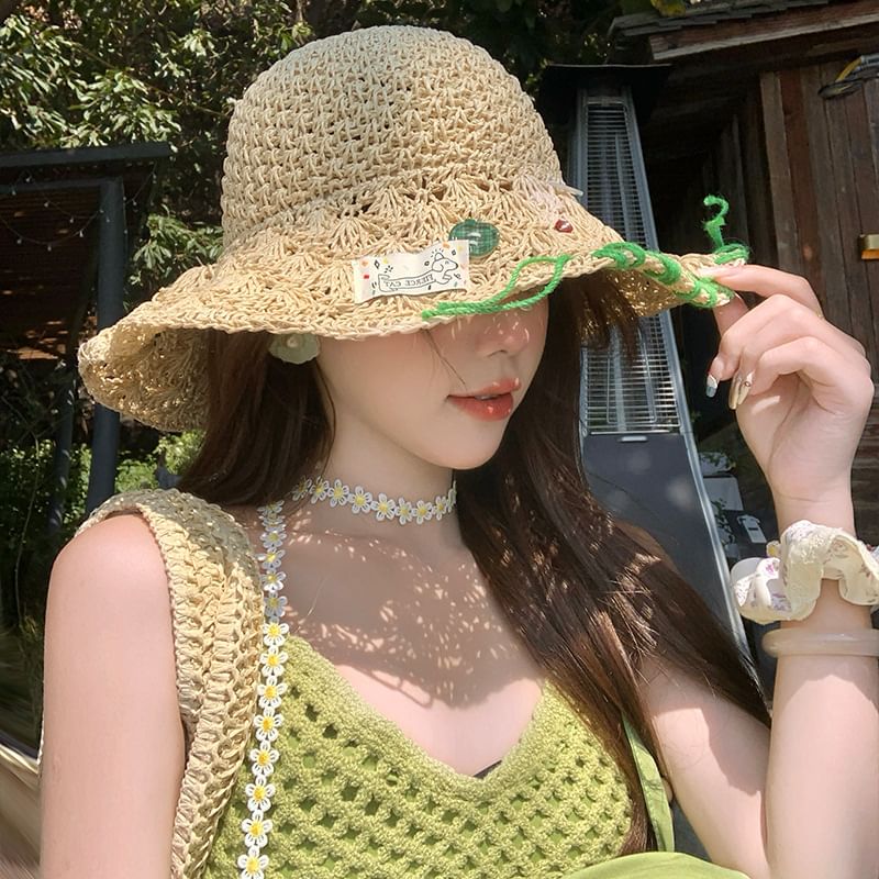 Contrast Sun Stitching Hat Straw