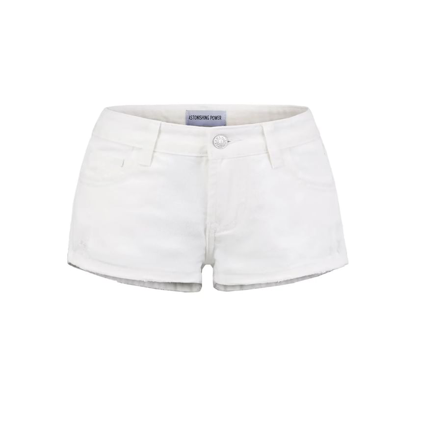 Low Waist Washed Distressed Denim Hot Pants
