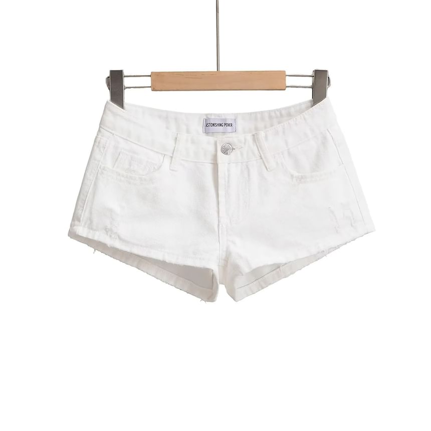 Low Waist Washed Distressed Denim Hot Pants