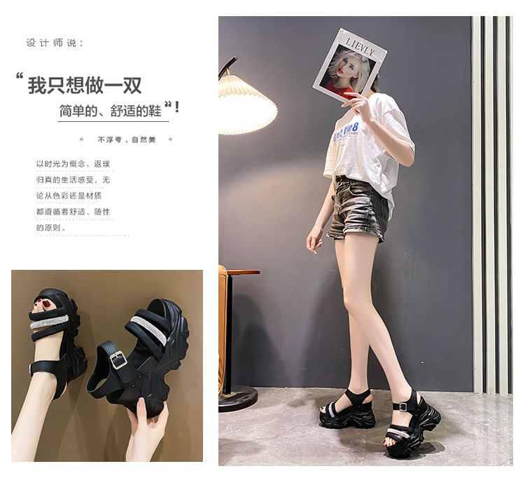 Chunky Rhinestone Heel Platform Strappy Sandals