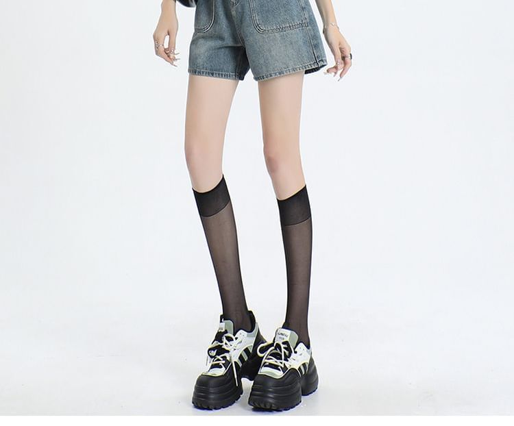 High Waist Washed Denim Shorts