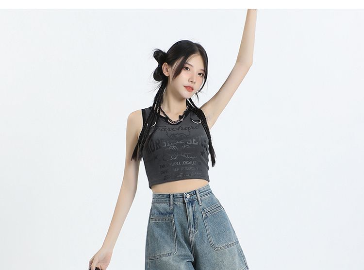 High Waist Washed Denim Shorts