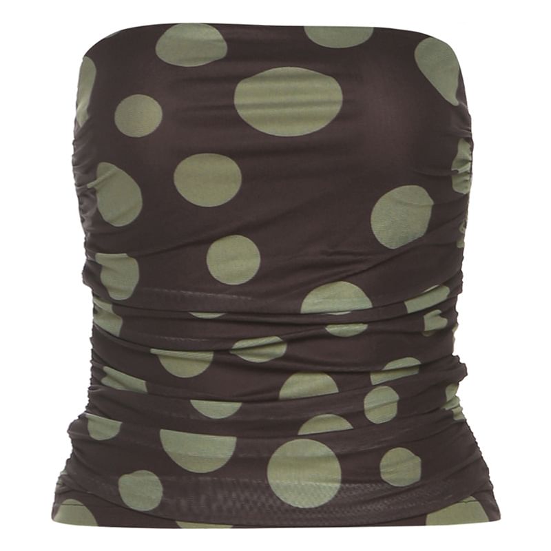 Polka-Dot Halter Top with Low-Rise Pencil Skirt