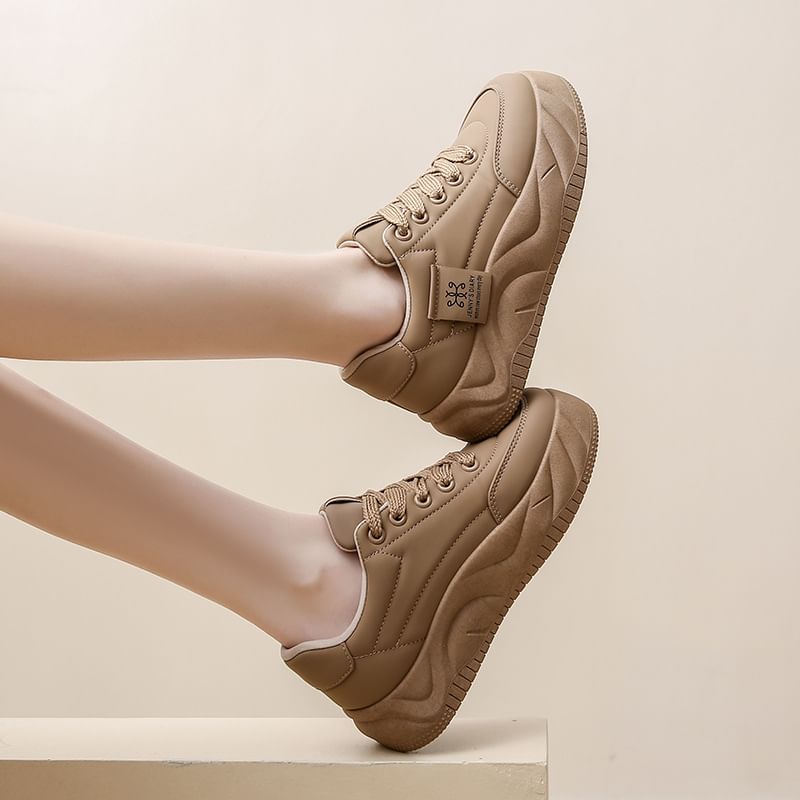 Sneakers Faux Lace-Up Leather Platform