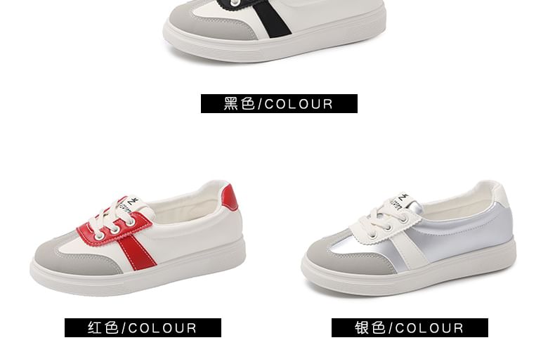 Leather Color Faux Sneakers Block Lace-Up