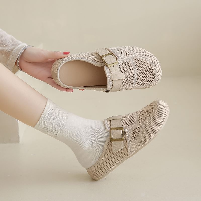 Buckled Mules Plain Perforated