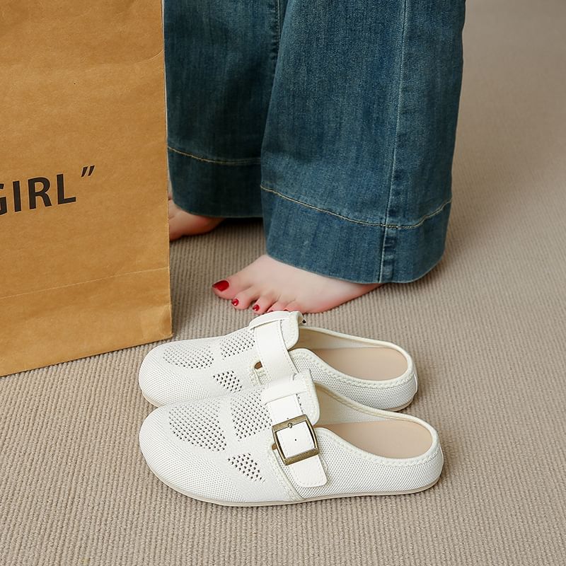 Buckled Mules Plain Perforated