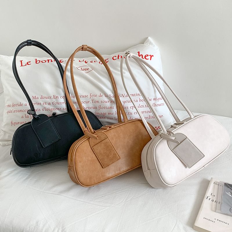 Shoulder Leather Bag Faux Plain