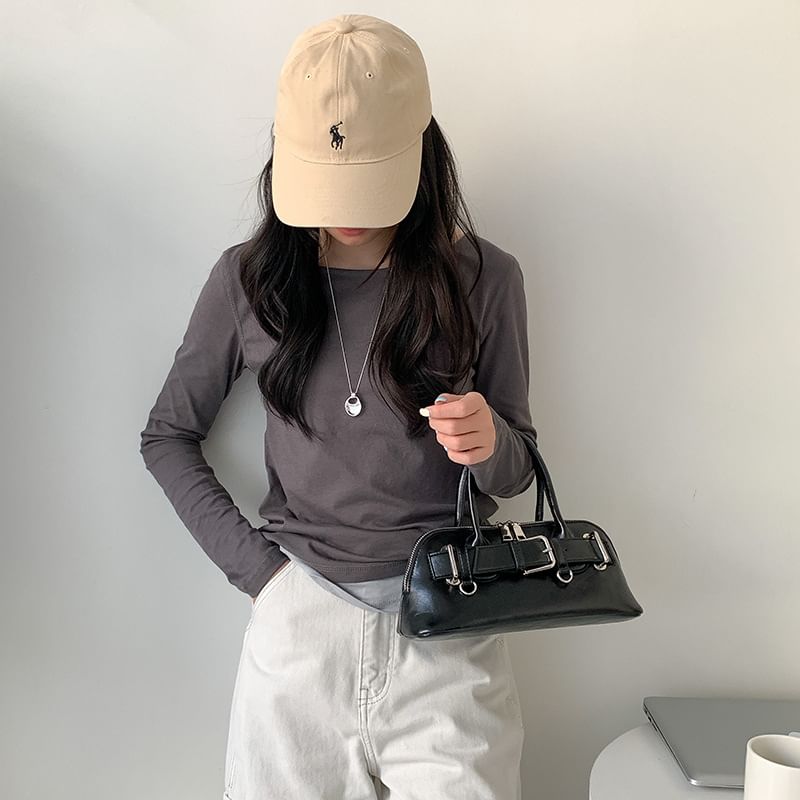 Leather Buckled Bag Faux Shoulder