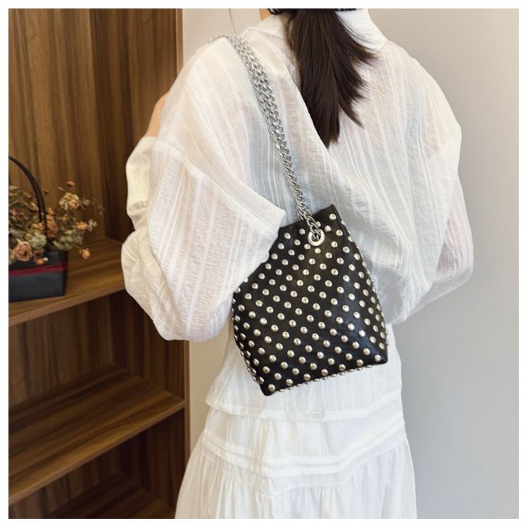 Faux Embroidered / Studded Bag Bucket Leaf Sequin Strap Chain