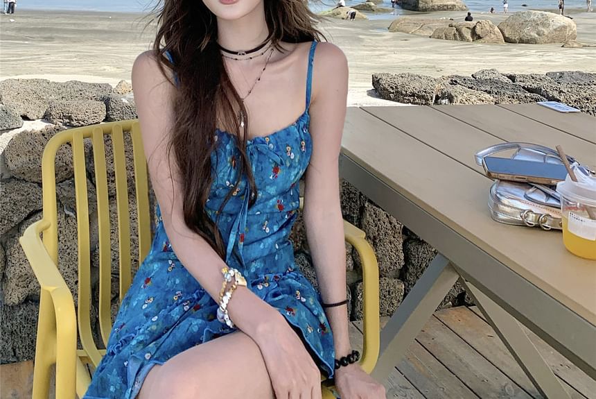 Floral Print Tie-Up Top Asymmetrical Cami