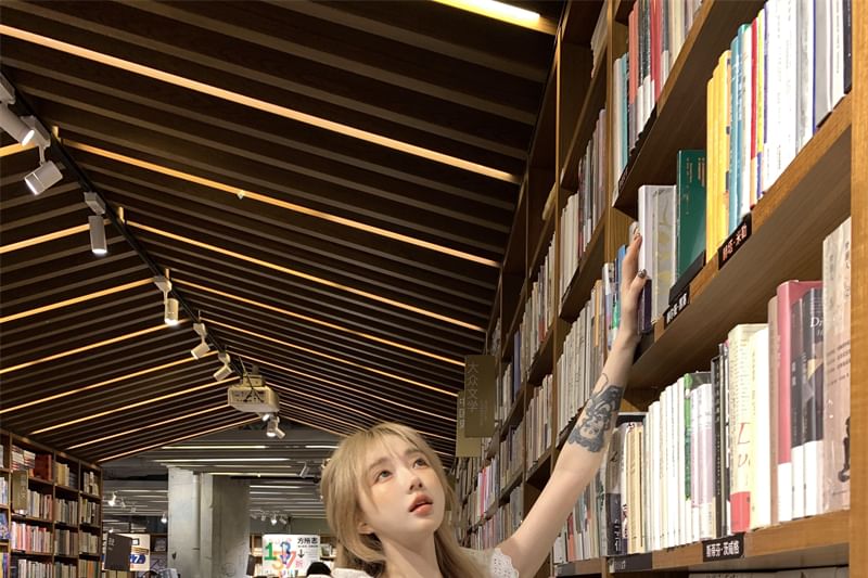 Eyelet Blouse Collared Embroidered Sleeve Cap Ruffle Plain