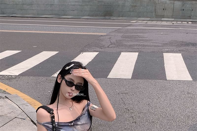 Butterfly Neck Dress Sleeveless A-Line Mini Cowl Print