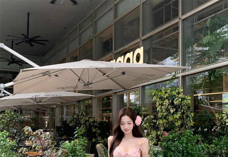 Spaghetti Bow Sheath Strap Print Maxi Floral Ruffle Dress