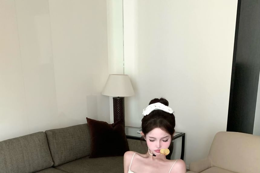 Button Tiered Satin High Panel Lace Pointelle V-Neck Camisole Shorts Plain Mesh Cardigan / Waist Top