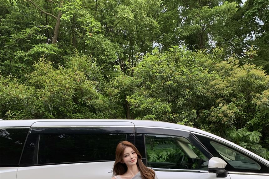 Set: Top Panel Sleeveless Lace High Crop Skirt Cold + Pencil Shoulder Waist Mini