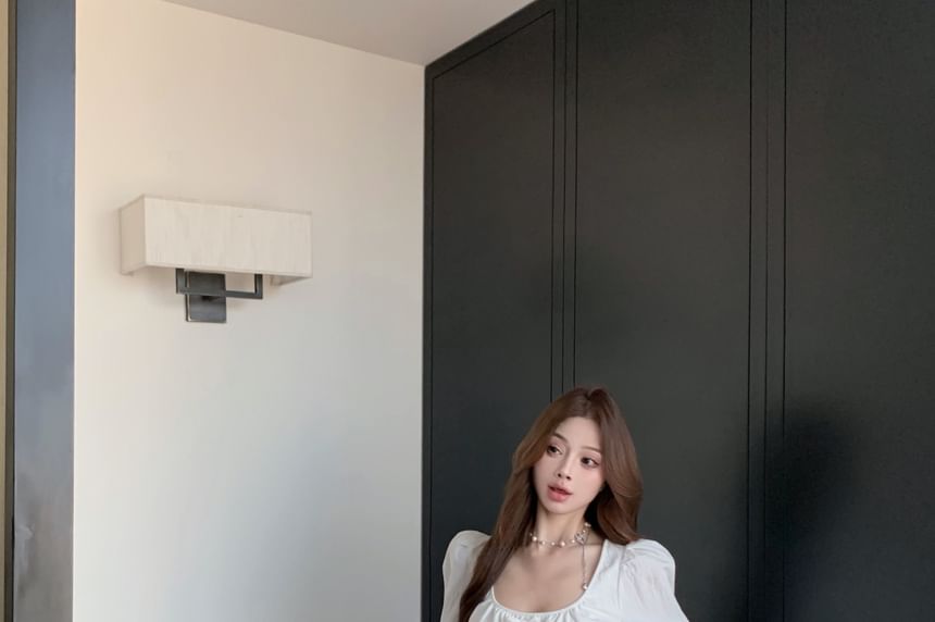 Scoop Neck Sleeveless Skirt A-Line Maxi High Plain Bow Blouse Frill Crop Rise /