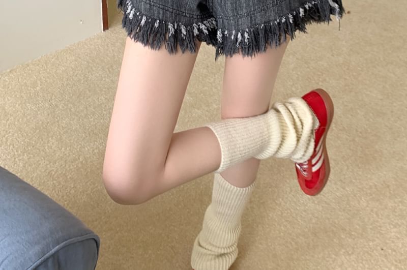 High Waist Denim Washed Shorts Fringe