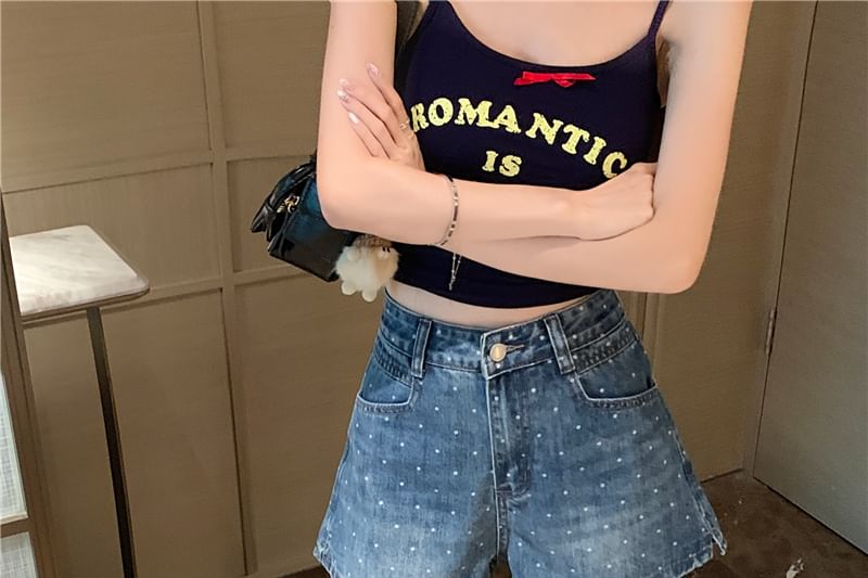 Denim Washed Shorts High Dotted Waist