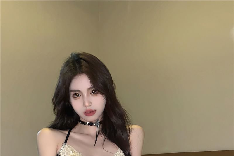 Bow Top Lace Camisole Mesh Panel