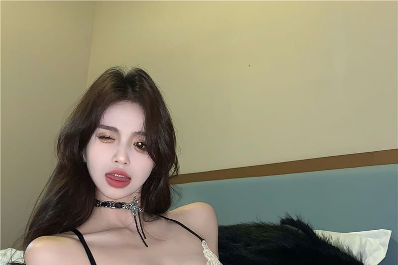 Bow Top Lace Camisole Mesh Panel