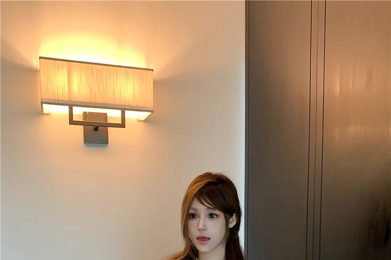 Cap Waist Shorts Stand Sleeve / Plain Blouse Collar Frill Bow High