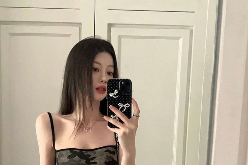 Strap Camouflage Sheath Spaghetti Dress Mini