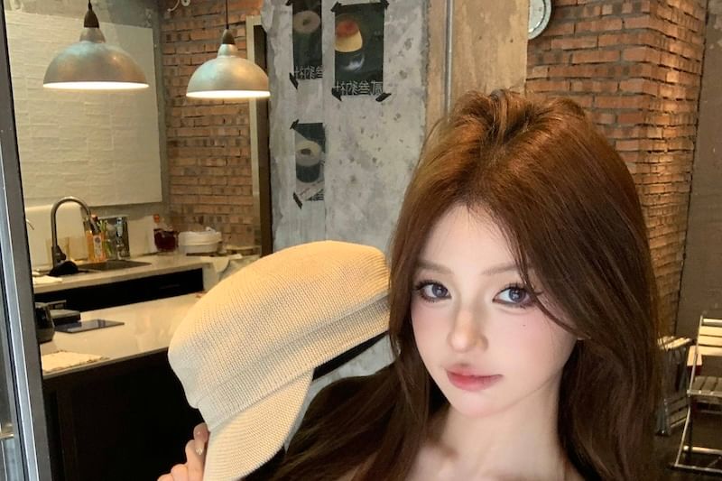 Bow Tube Lace Plain Ruffle Top