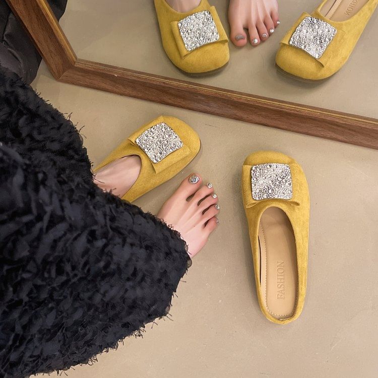 Rhinestone Round Toe Flat Mules
