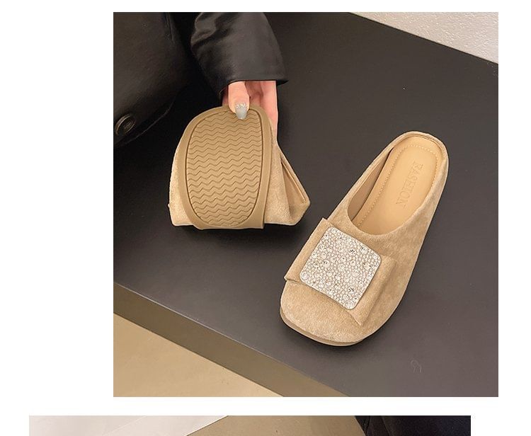 Rhinestone Round Toe Flat Mules