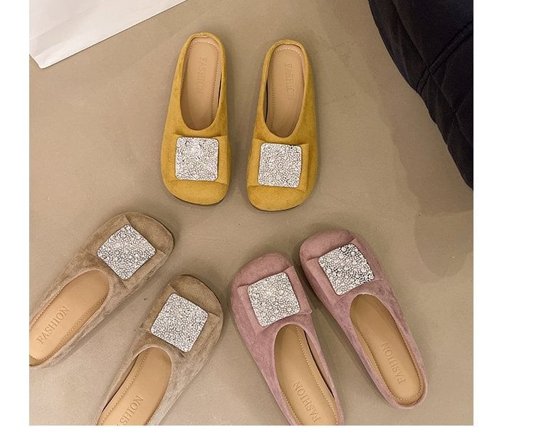 Rhinestone Round Toe Flat Mules