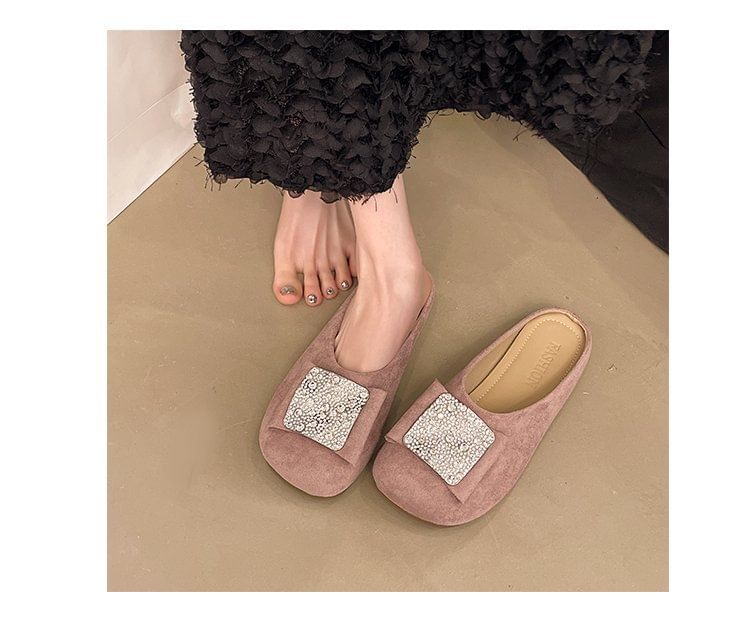 Rhinestone Round Toe Flat Mules
