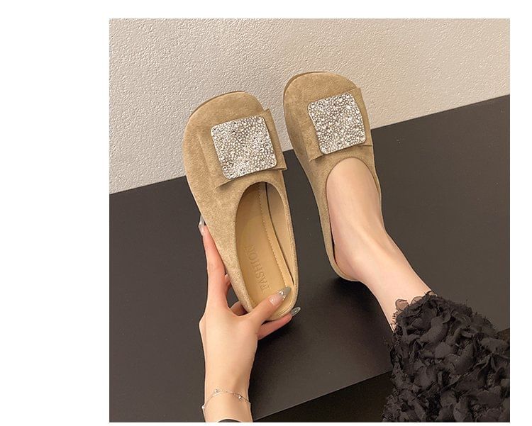 Rhinestone Round Toe Flat Mules