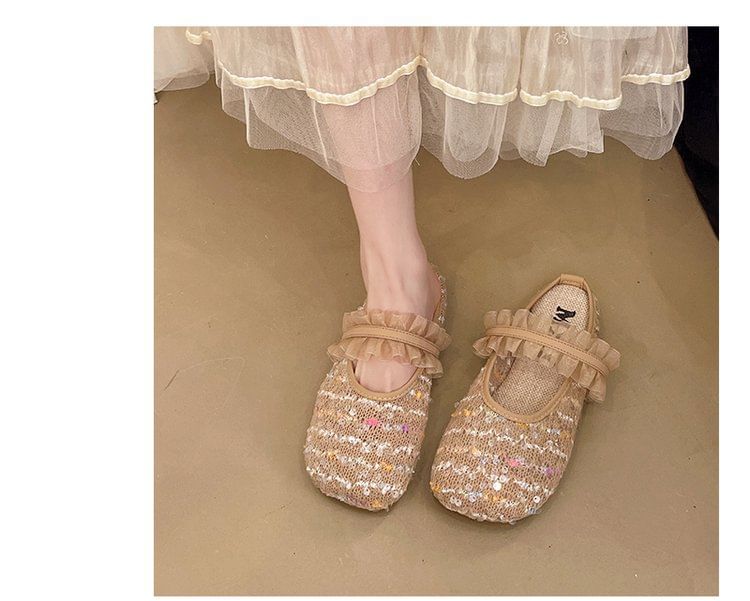 Round Toe Mary Sequin Jane Mules Mesh