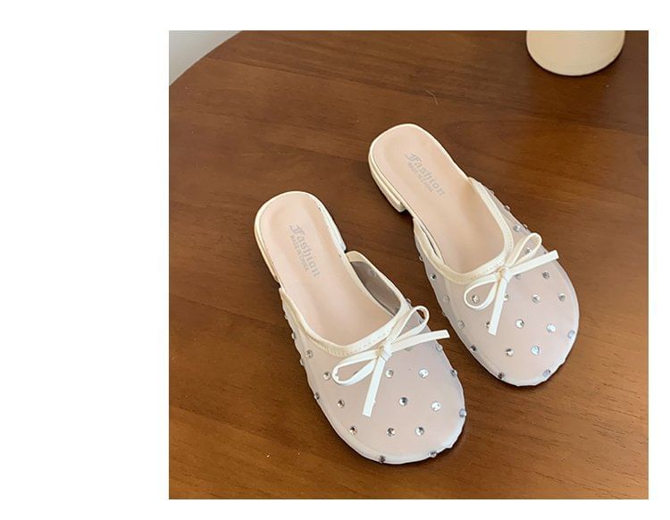 Bow Mules Mesh Rhinestone