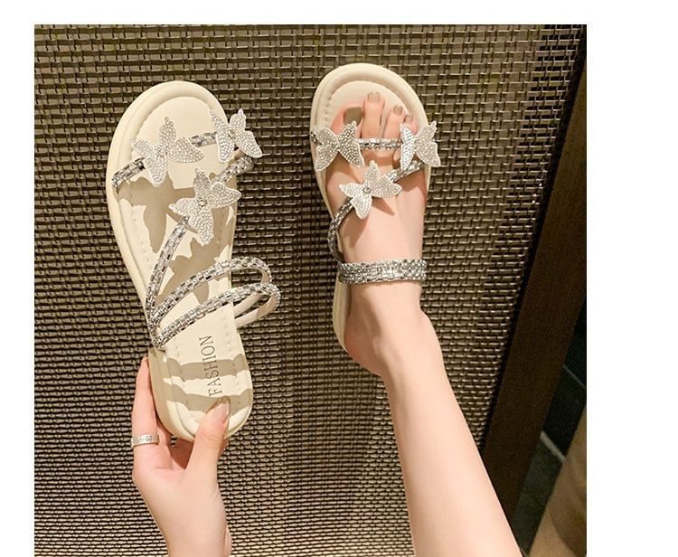 Sandals Strappy Slide Butterfly Rhinestone