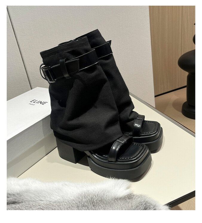 Heel Warmers Buckled Chunky + Set: Slingback Sandals Leg Platform