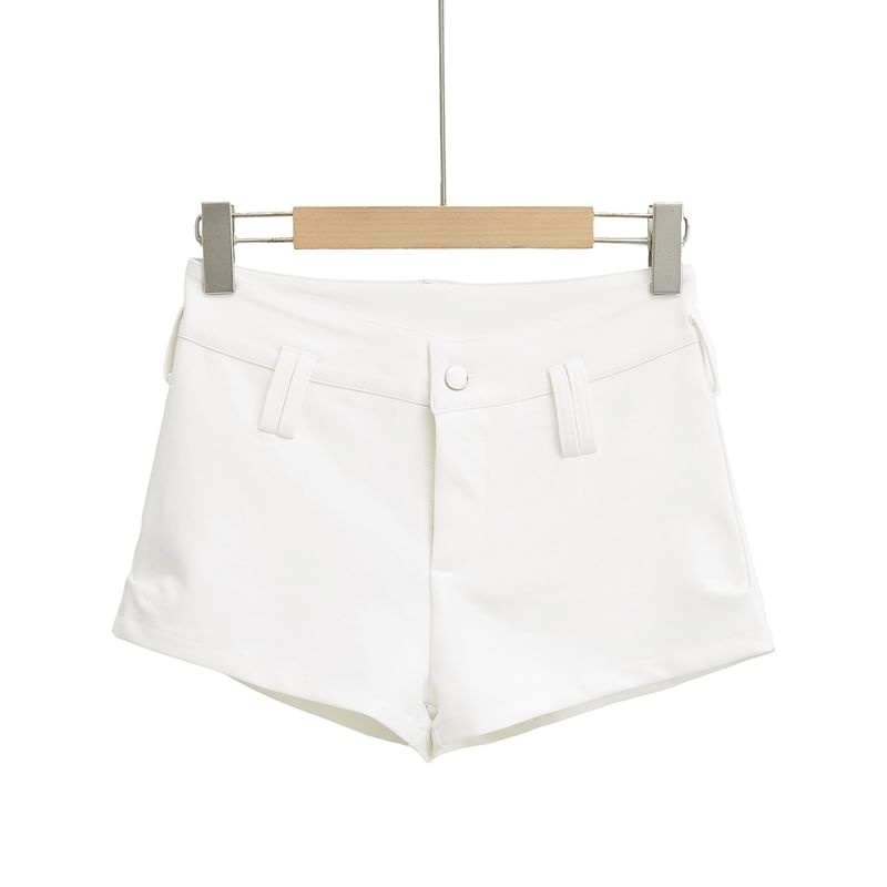 High Waist Plain Studded Belted Denim Shorts
