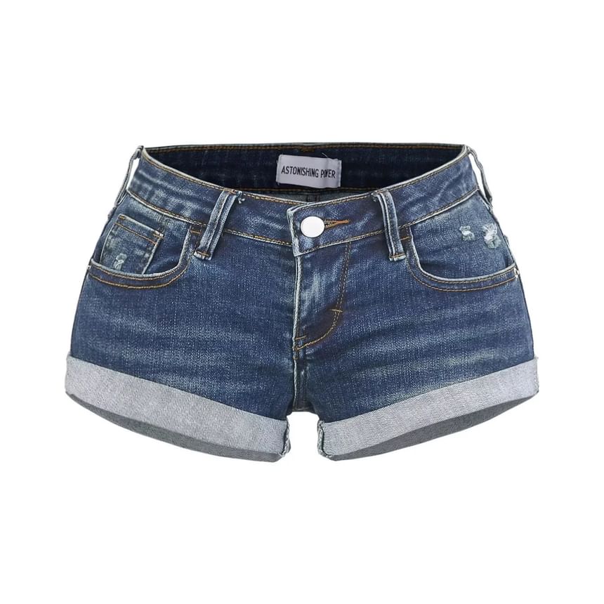 Distressed Roll Up Hem Denim Shorts