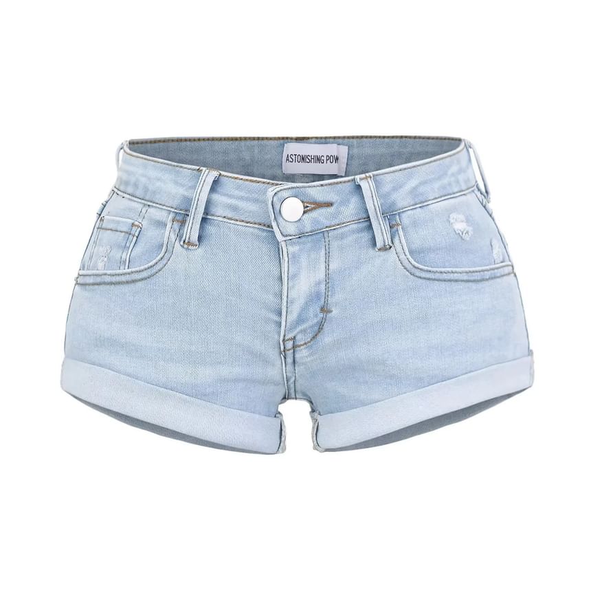 Distressed Roll Up Hem Denim Shorts