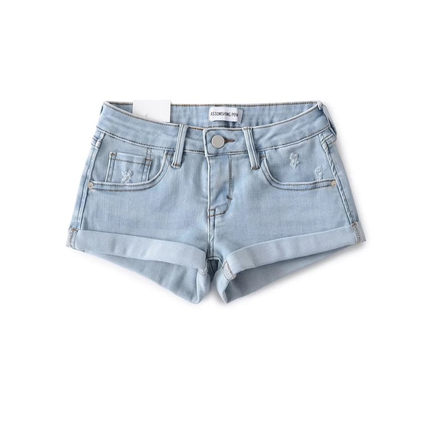 Distressed Roll Up Hem Denim Shorts