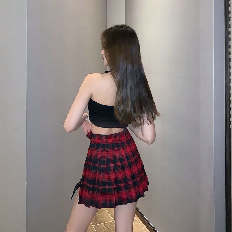 Pleated High-Waisted Mini Skirt