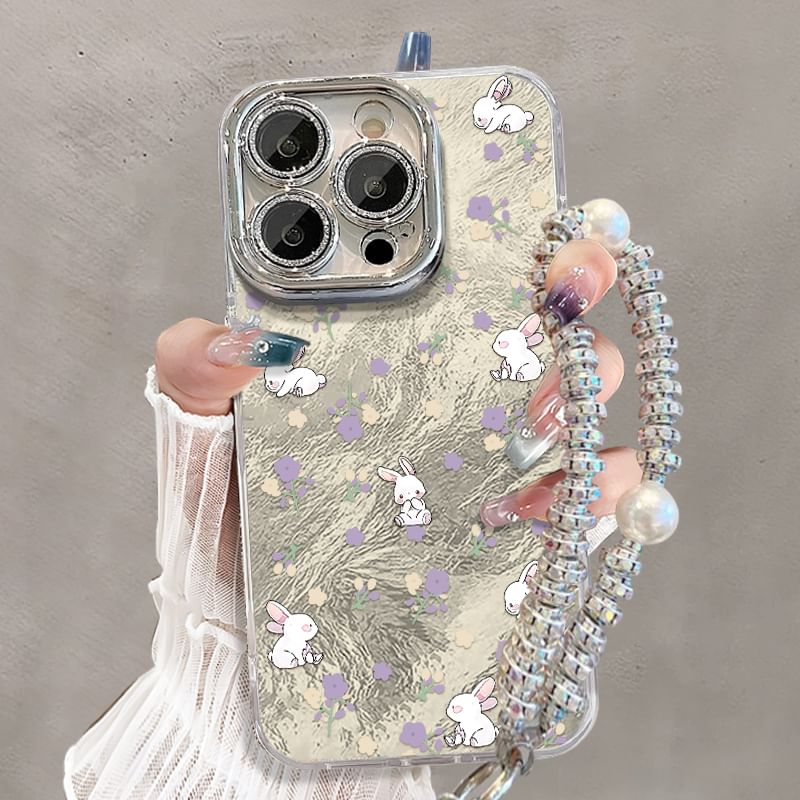 Animal Print Phone Case / Faux Pearl Phone Strap / Set
