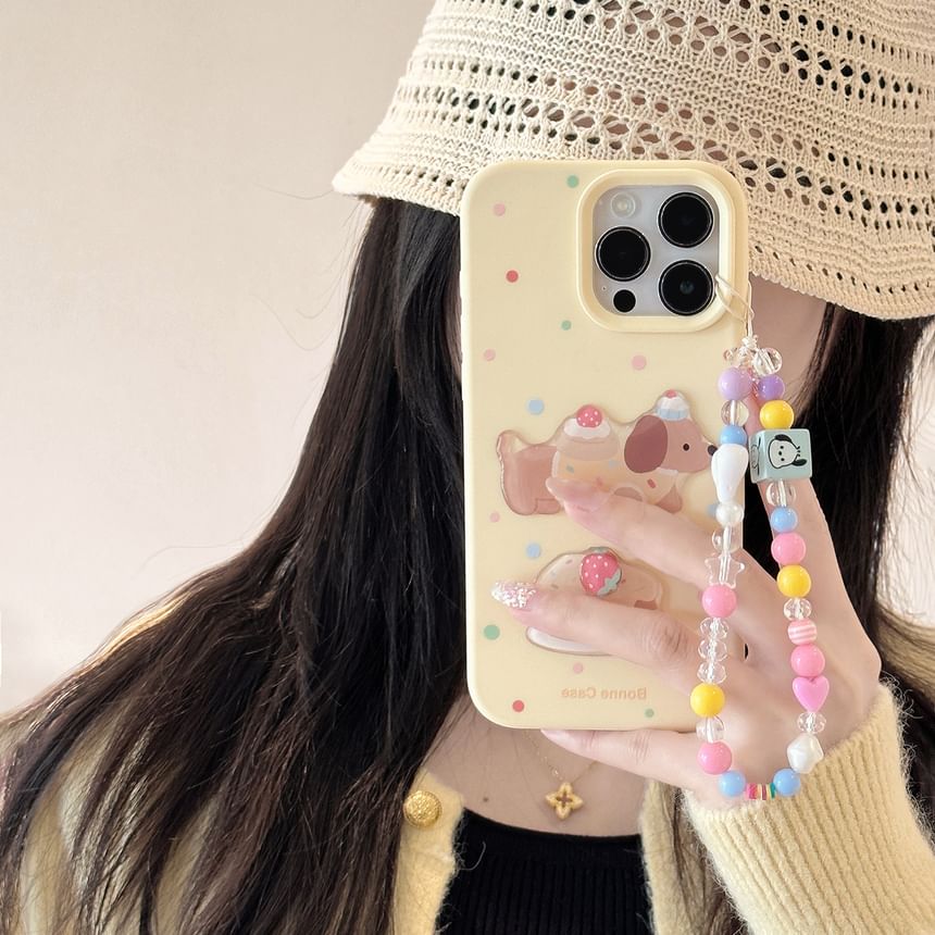 / Case Bead Set Phone Dog Strap Print